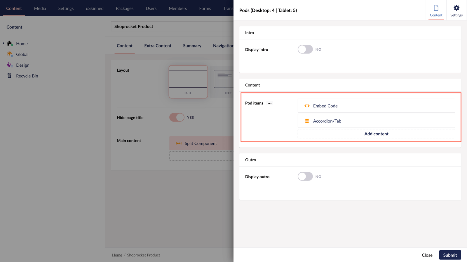 Shoprocket product details in Umbraco.