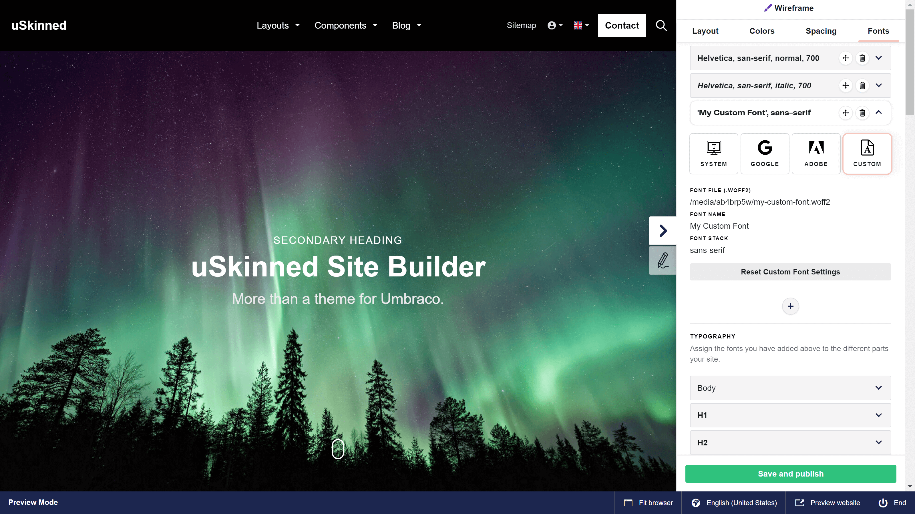 Custom web fonts using the Visual Designer in uSkinned for Umbraco.