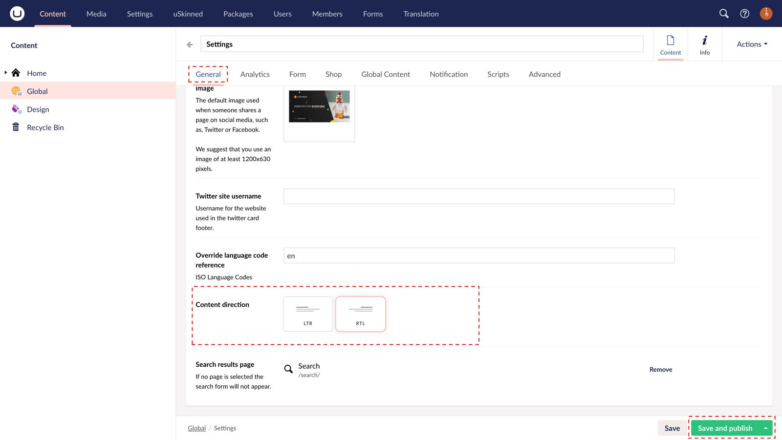 Content Direction support with uSkinned for Umbraco CMS.