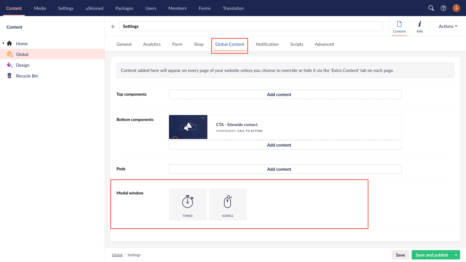 Global content with uSkinned for Umbraco.